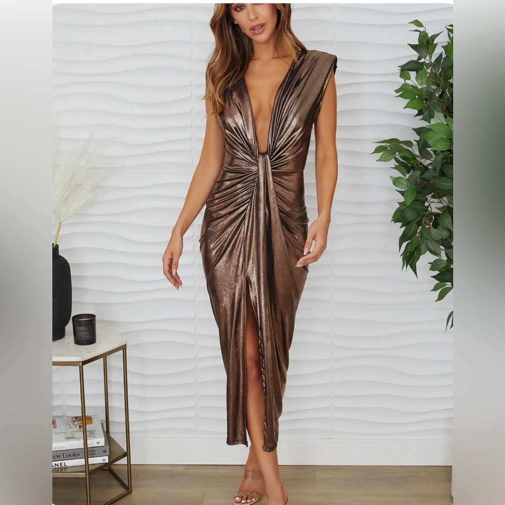 Elegant Metallic Brown Dress